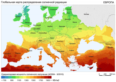 Глобальная карта солнечного излучения